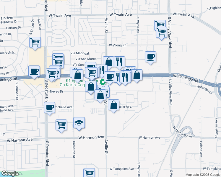 map of restaurants, bars, coffee shops, grocery stores, and more near 4321 Nevada 592 in Las Vegas