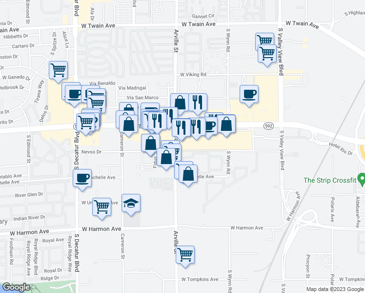 map of restaurants, bars, coffee shops, grocery stores, and more near 4321 Nevada 592 in Las Vegas