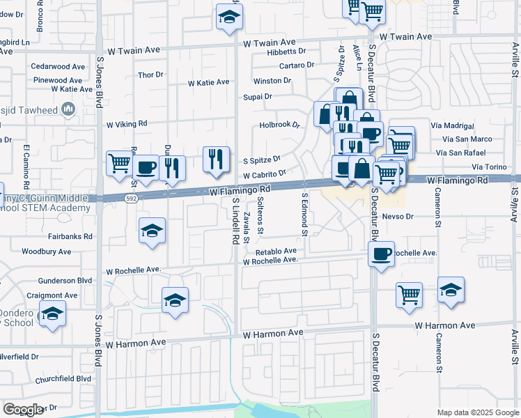 map of restaurants, bars, coffee shops, grocery stores, and more near 4155 Solteros Street in Las Vegas