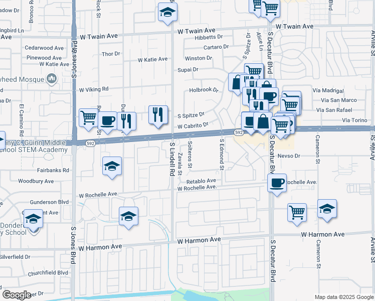 map of restaurants, bars, coffee shops, grocery stores, and more near 4155 Solteros Street in Las Vegas