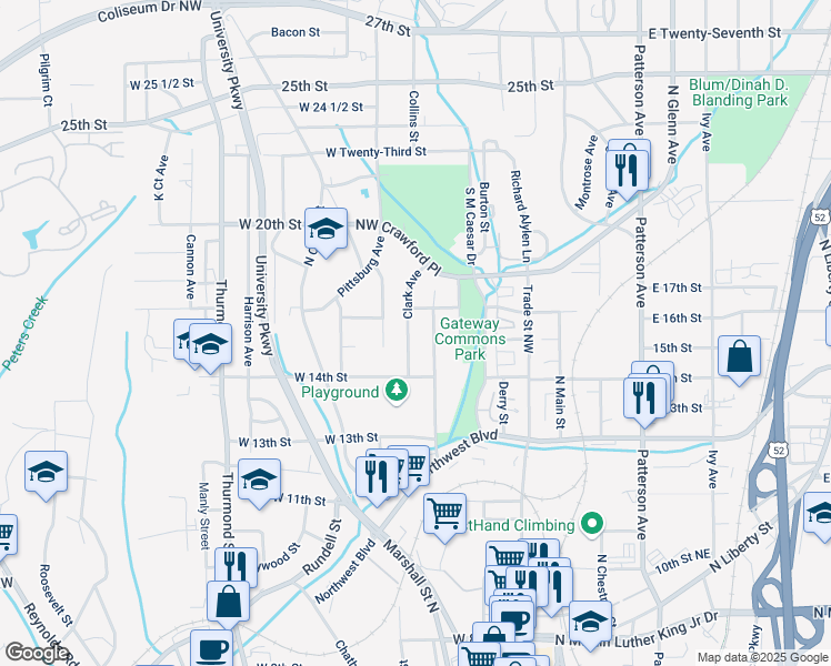 map of restaurants, bars, coffee shops, grocery stores, and more near 1426 Underwood Avenue in Winston-Salem