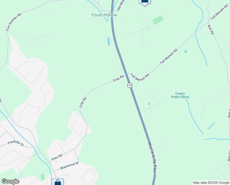 map of restaurants, bars, coffee shops, grocery stores, and more near 5302 Gray Road in Knoxville
