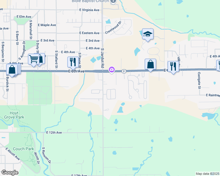 map of restaurants, bars, coffee shops, grocery stores, and more near 79 Pinewood Circle in Stillwater