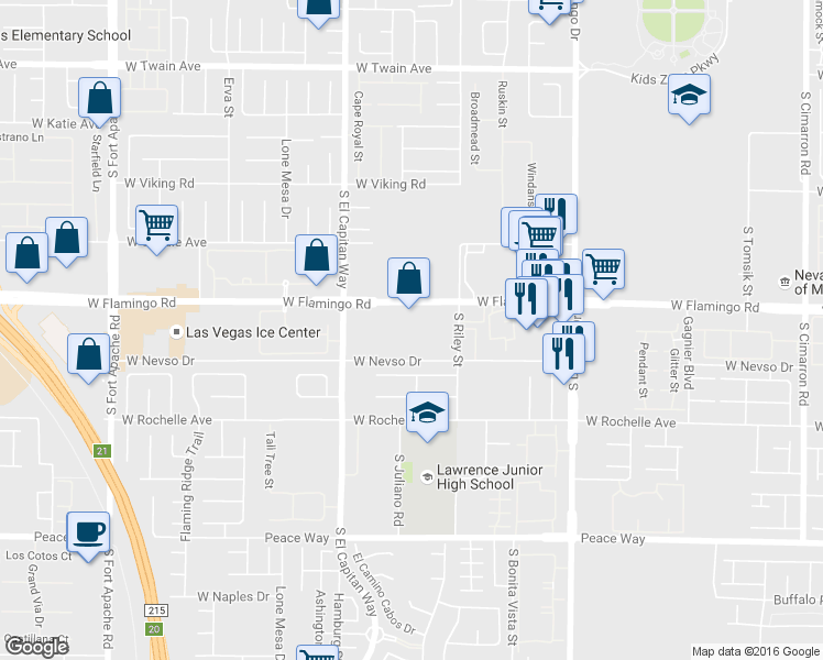 map of restaurants, bars, coffee shops, grocery stores, and more near 8883 West Flamingo Road in Las Vegas