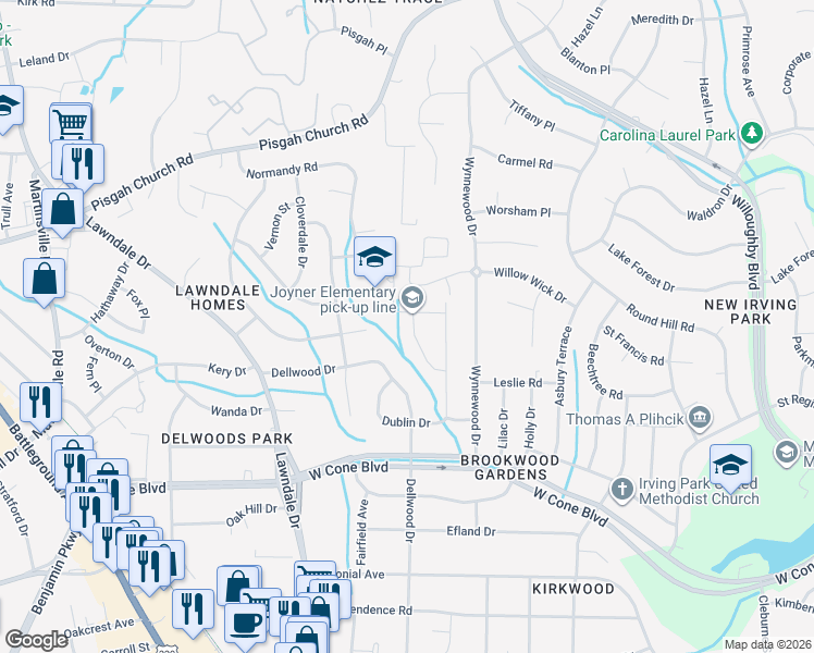 map of restaurants, bars, coffee shops, grocery stores, and more near 3019 Trenton Road in Greensboro