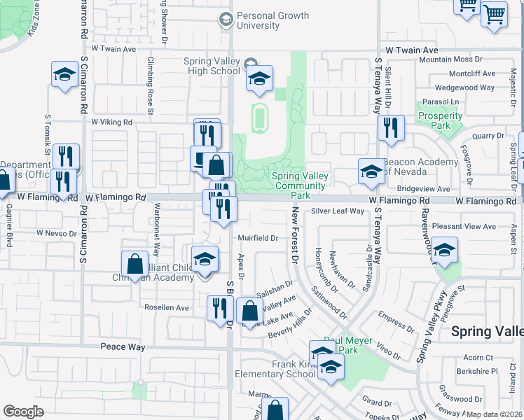 map of restaurants, bars, coffee shops, grocery stores, and more near 7669 Keating Circle in Las Vegas