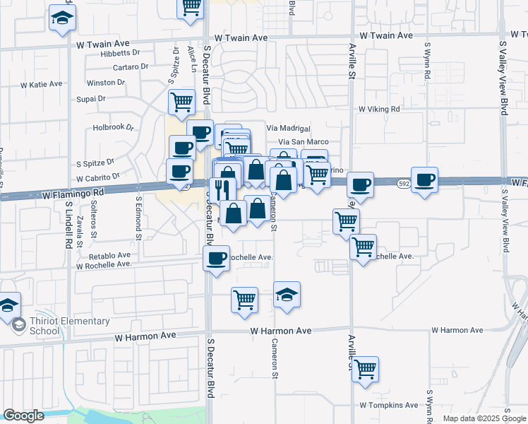 map of restaurants, bars, coffee shops, grocery stores, and more near 4175 Cameron Street in Las Vegas