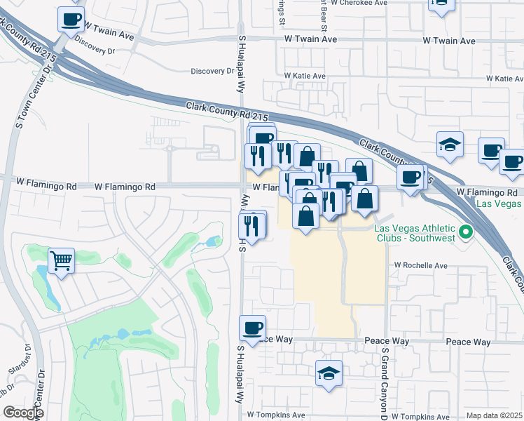 map of restaurants, bars, coffee shops, grocery stores, and more near 4150 South Hualapai Way in Las Vegas
