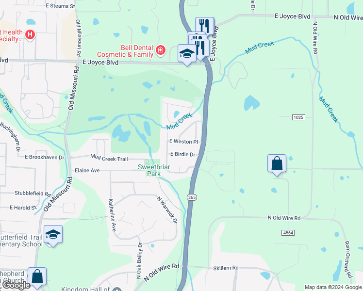 map of restaurants, bars, coffee shops, grocery stores, and more near 2825 East Weston Place in Fayetteville