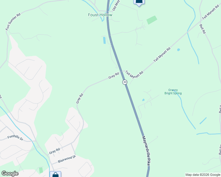 map of restaurants, bars, coffee shops, grocery stores, and more near 5302 Gray Road in Knoxville