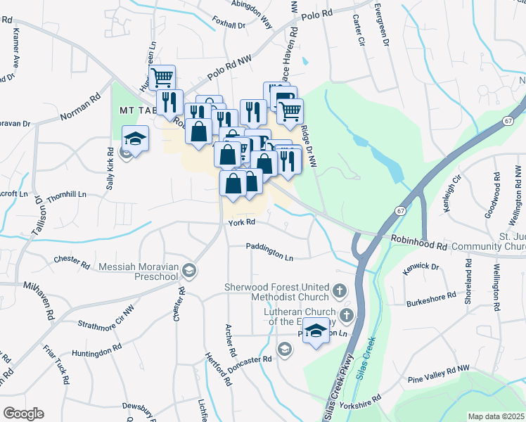 map of restaurants, bars, coffee shops, grocery stores, and more near 810 Chartwell Circle in Winston-Salem
