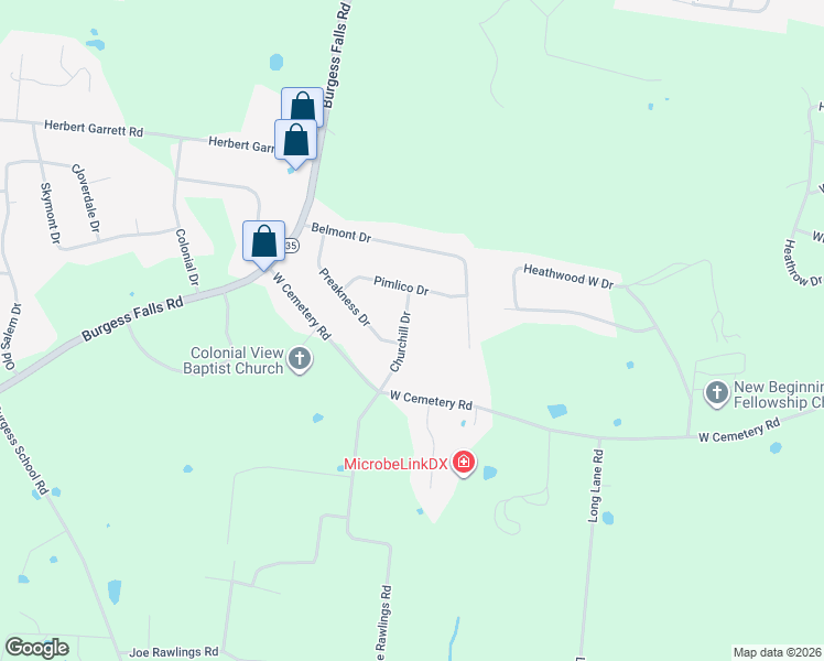 map of restaurants, bars, coffee shops, grocery stores, and more near 2742 Churchill Drive in Cookeville