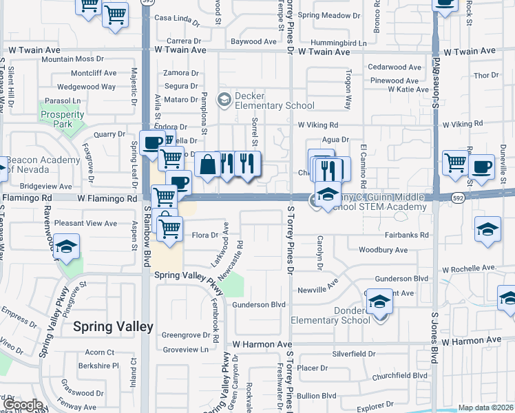 map of restaurants, bars, coffee shops, grocery stores, and more near 6594 Ellerhurst Drive in Las Vegas