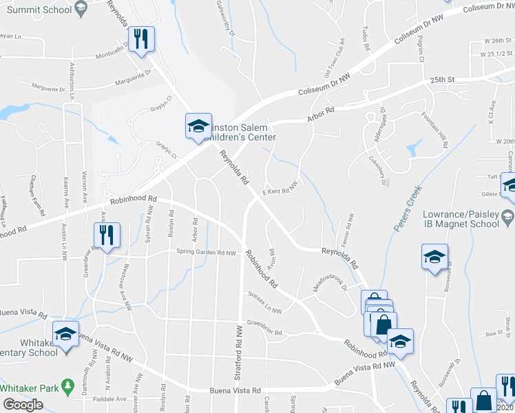 map of restaurants, bars, coffee shops, grocery stores, and more near 969 Stratford Road Northwest in Winston-Salem