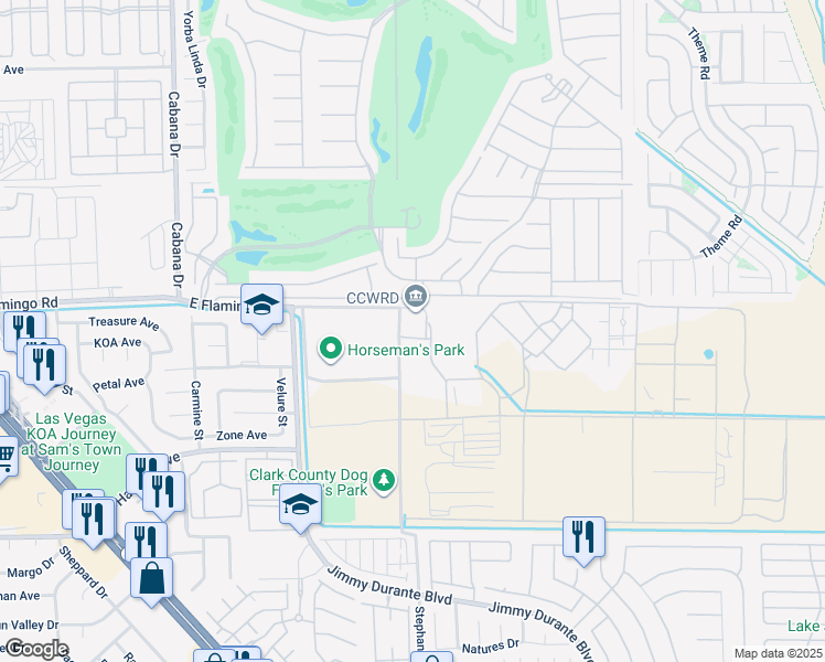 map of restaurants, bars, coffee shops, grocery stores, and more near 5857 East Flamingo Road in Las Vegas