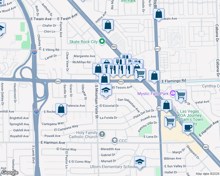 map of restaurants, bars, coffee shops, grocery stores, and more near 4143 El Oro Street in Las Vegas