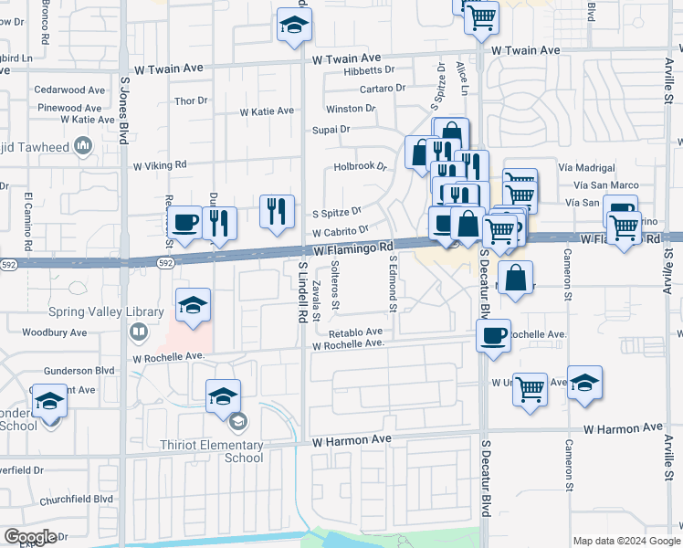 map of restaurants, bars, coffee shops, grocery stores, and more near 4150 Solteros Street in Las Vegas