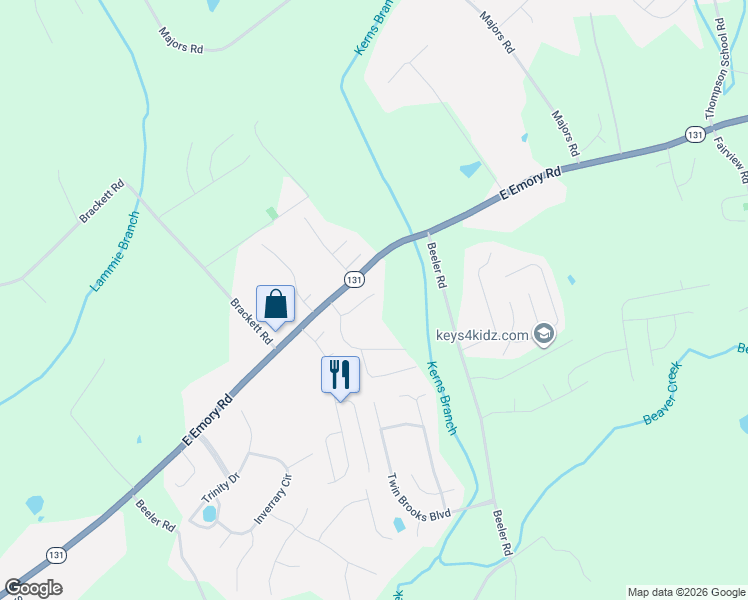 map of restaurants, bars, coffee shops, grocery stores, and more near 6764 Water Lilly Way in Knoxville