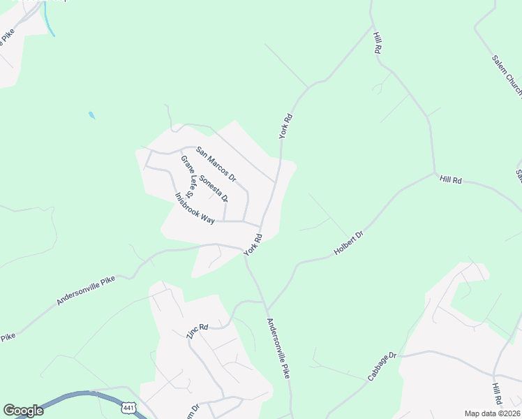 map of restaurants, bars, coffee shops, grocery stores, and more near 4325 York Road in Knoxville