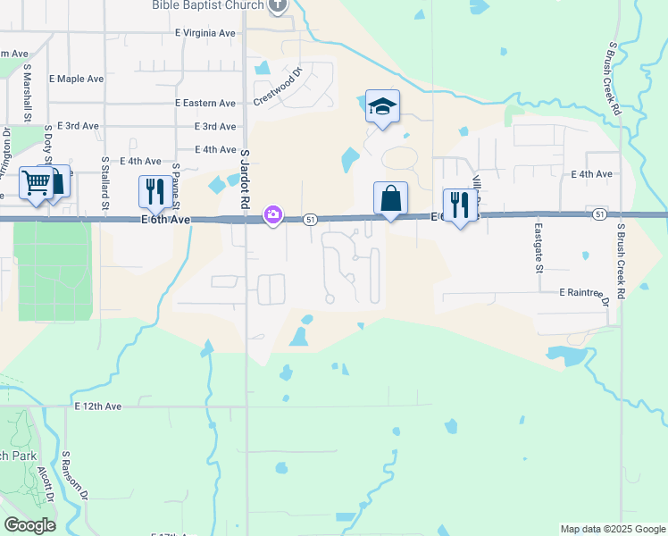 map of restaurants, bars, coffee shops, grocery stores, and more near 909 South Hightower Street in Stillwater