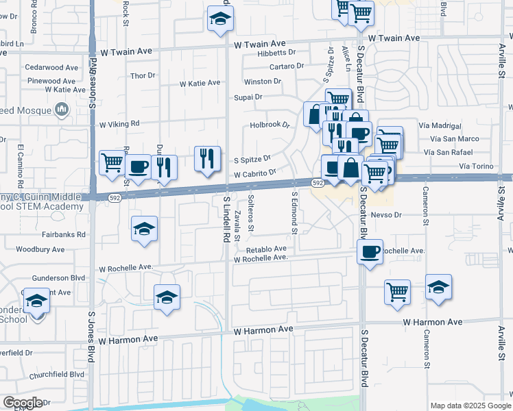 map of restaurants, bars, coffee shops, grocery stores, and more near 4150 Solteros Street in Las Vegas