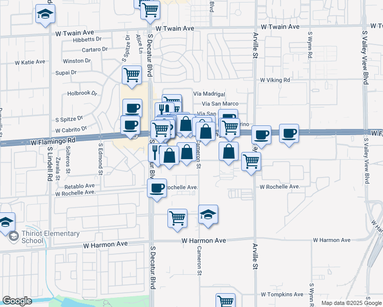 map of restaurants, bars, coffee shops, grocery stores, and more near 4175 Cameron Street in Las Vegas