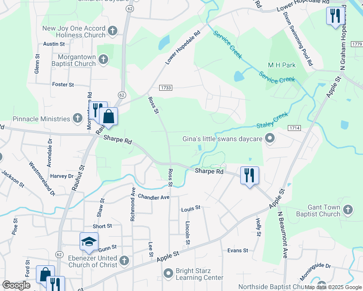 map of restaurants, bars, coffee shops, grocery stores, and more near North Park Road in Burlington