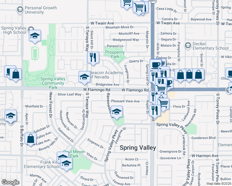 map of restaurants, bars, coffee shops, grocery stores, and more near 7154 Clearwater Avenue in Las Vegas