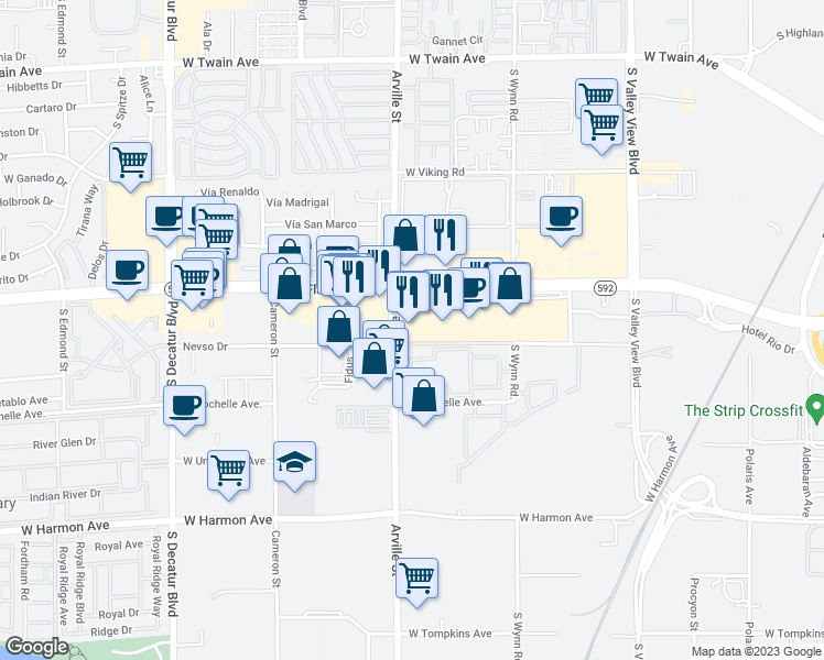 map of restaurants, bars, coffee shops, grocery stores, and more near 4321 Nevada 592 in Las Vegas