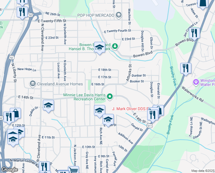 map of restaurants, bars, coffee shops, grocery stores, and more near 2005 Dellabrook Road in Winston-Salem