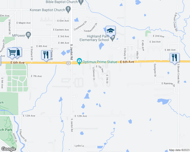 map of restaurants, bars, coffee shops, grocery stores, and more near 909 South Denver Court in Stillwater