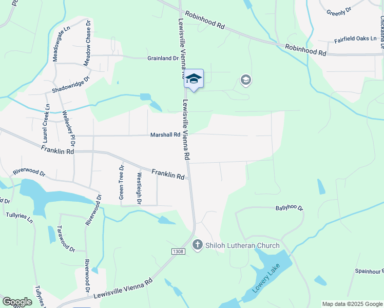 map of restaurants, bars, coffee shops, grocery stores, and more near 943 Lewisville Vienna Road in Lewisville