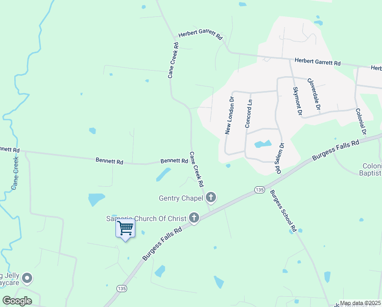 map of restaurants, bars, coffee shops, grocery stores, and more near 2650 Cane Creek Road in Cookeville