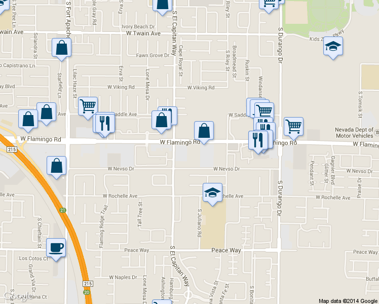map of restaurants, bars, coffee shops, grocery stores, and more near 8987 West Flamingo Road in Las Vegas