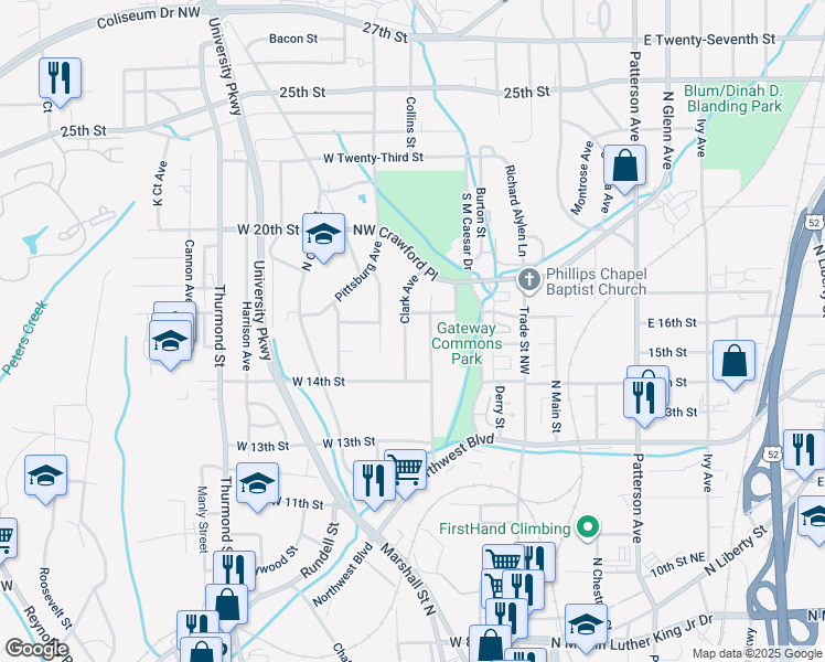 map of restaurants, bars, coffee shops, grocery stores, and more near 1426 Underwood Avenue in Winston-Salem