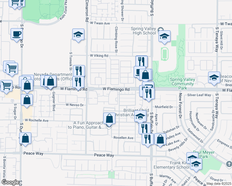 map of restaurants, bars, coffee shops, grocery stores, and more near 8101 West Flamingo Road in Las Vegas