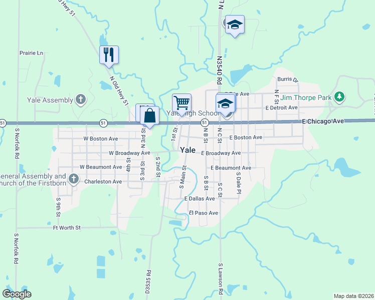 map of restaurants, bars, coffee shops, grocery stores, and more near in Yale