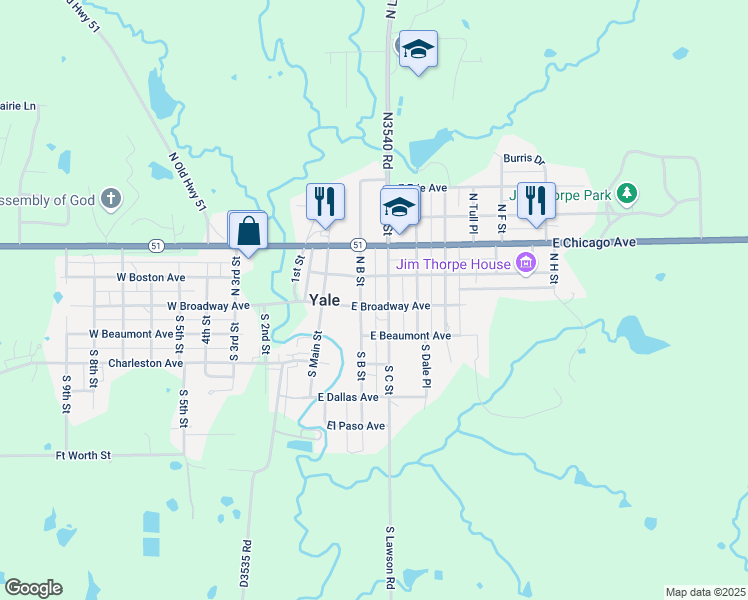 map of restaurants, bars, coffee shops, grocery stores, and more near 200-252 East Broadway Avenue in Yale
