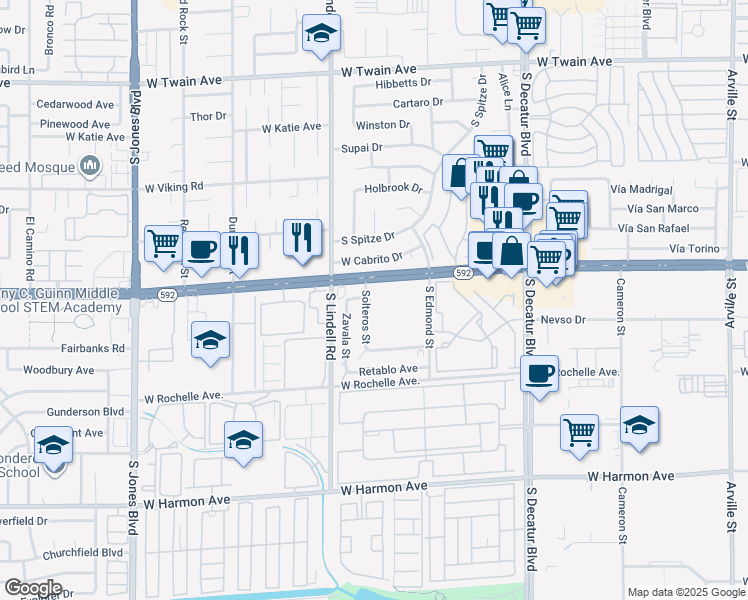 map of restaurants, bars, coffee shops, grocery stores, and more near 4140 Solteros Street in Las Vegas