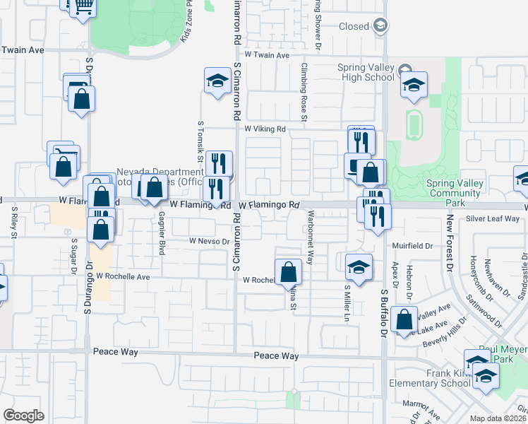 map of restaurants, bars, coffee shops, grocery stores, and more near West Flamingo Road in Las Vegas
