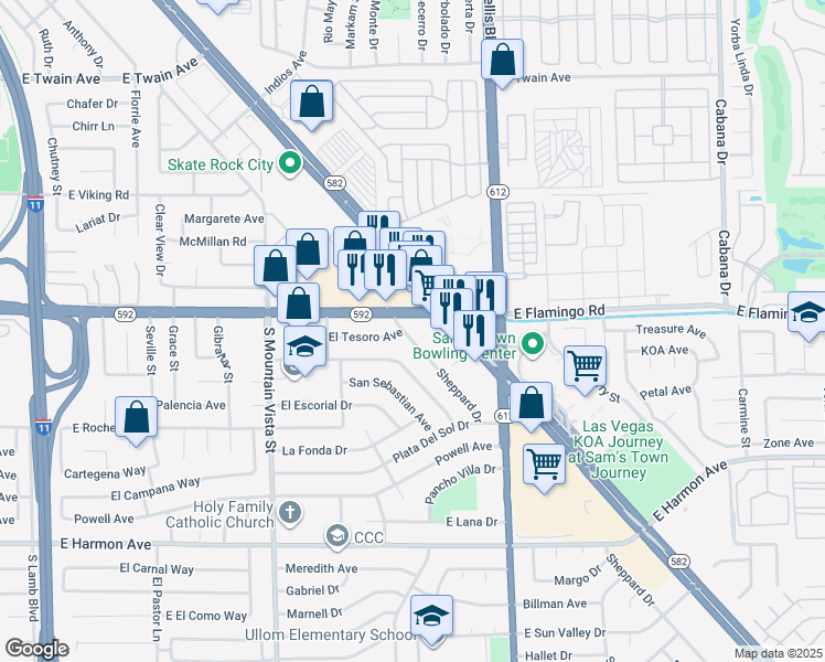 map of restaurants, bars, coffee shops, grocery stores, and more near 4138 Sheppard Drive in Las Vegas