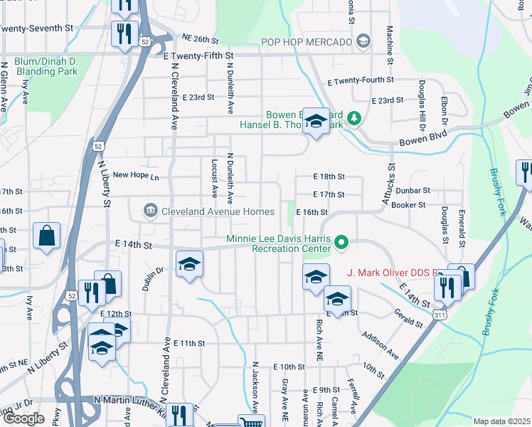 map of restaurants, bars, coffee shops, grocery stores, and more near 1428 Hattie Avenue in Winston-Salem