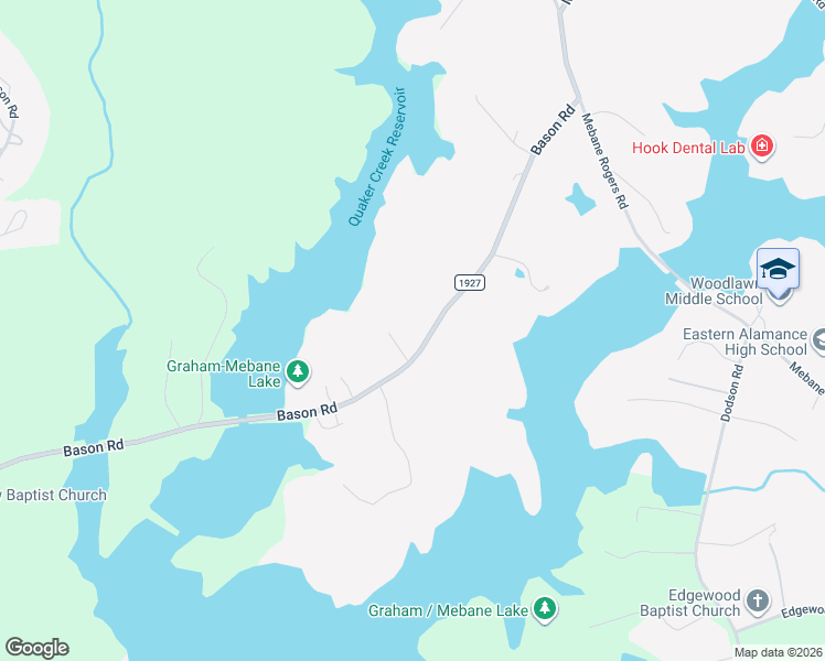 map of restaurants, bars, coffee shops, grocery stores, and more near 3424 Bason Road in Mebane