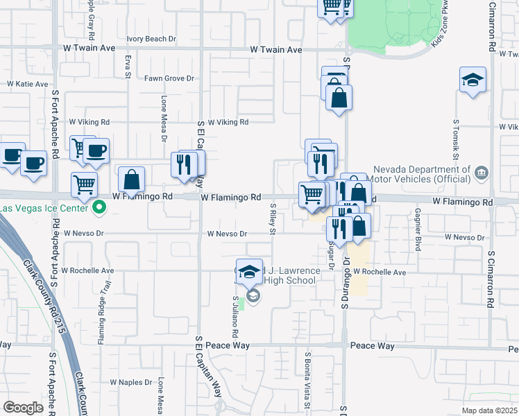 map of restaurants, bars, coffee shops, grocery stores, and more near 8825 West Flamingo Road in Las Vegas
