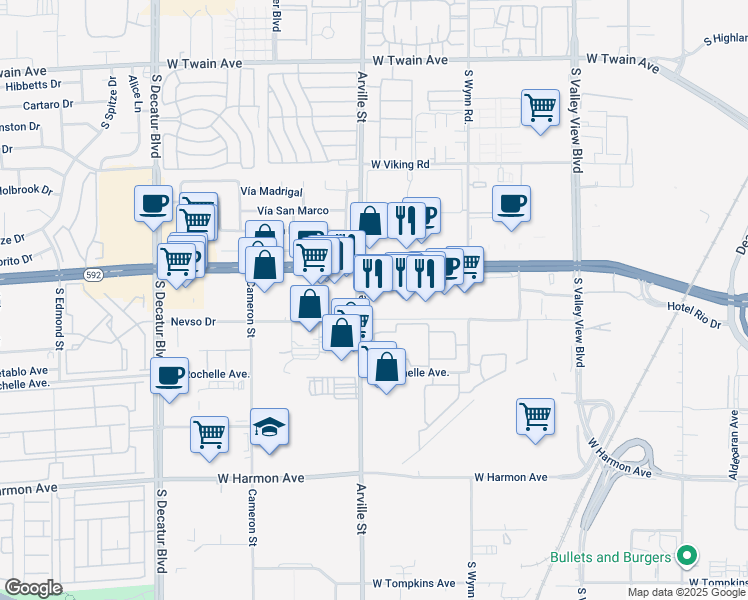 map of restaurants, bars, coffee shops, grocery stores, and more near 4381 West Flamingo Road in Las Vegas