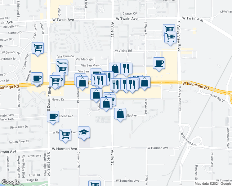 map of restaurants, bars, coffee shops, grocery stores, and more near 4321 Nevada 592 in Las Vegas