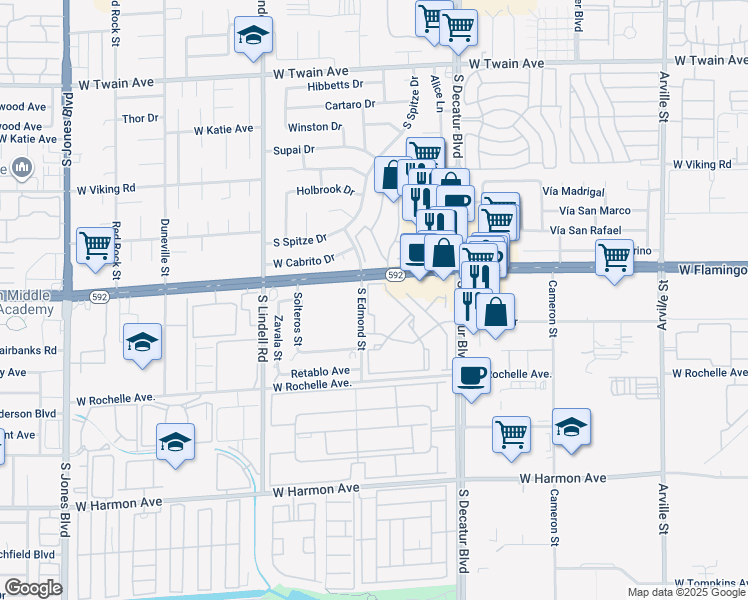 map of restaurants, bars, coffee shops, grocery stores, and more near 4201 South Decatur Boulevard in Las Vegas