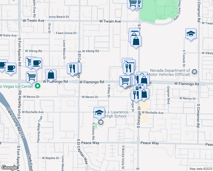 map of restaurants, bars, coffee shops, grocery stores, and more near 8825 West Flamingo Road in Las Vegas