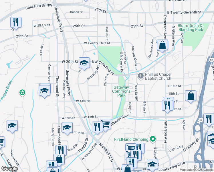 map of restaurants, bars, coffee shops, grocery stores, and more near 1426 Underwood Avenue in Winston-Salem