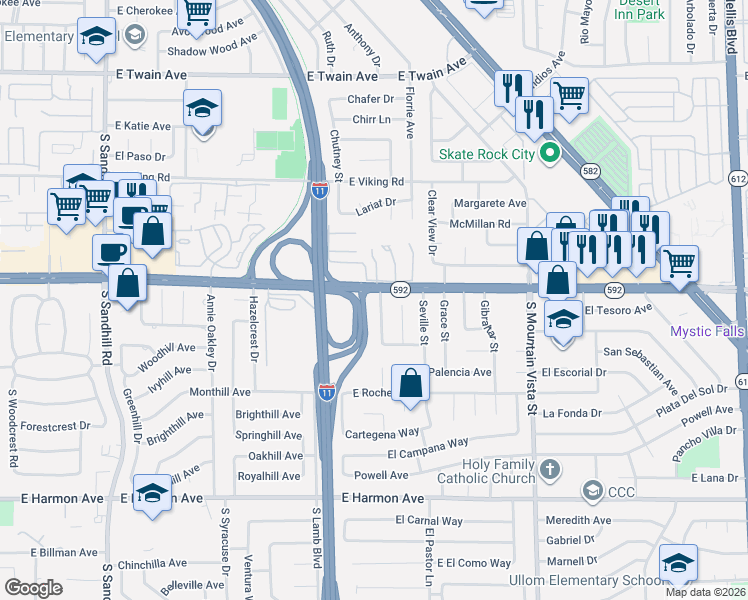 map of restaurants, bars, coffee shops, grocery stores, and more near 4154 Don Bonito Street in Las Vegas